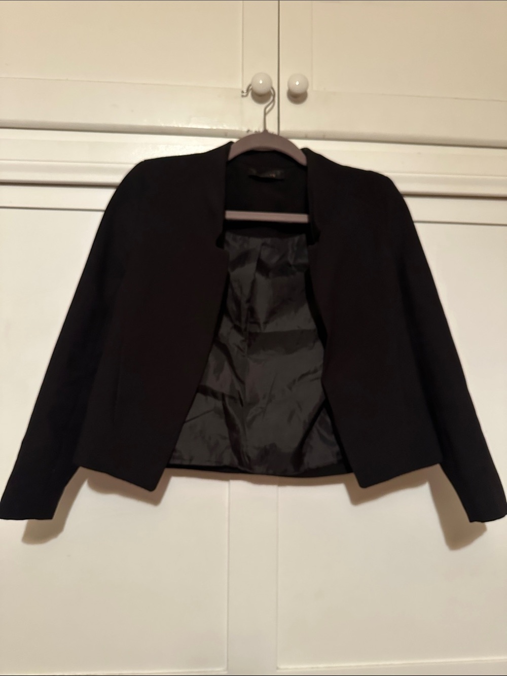 Kaitlyn Black Cropped Open-Front Suit Jacket